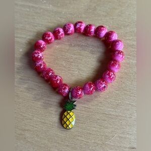 Pink Beaded Bracelet with Pineapple Charm